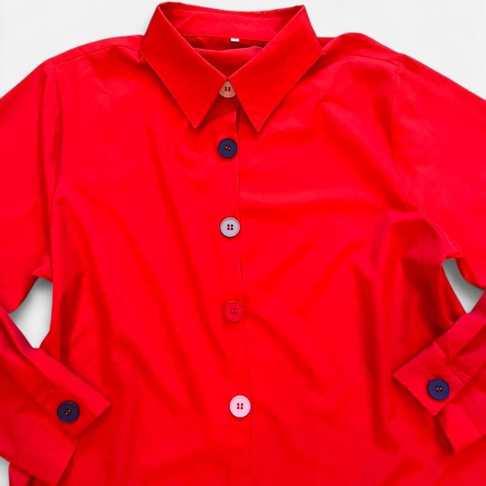 Retro Vintage inspired red button up shirt with multicolored buttons XL
